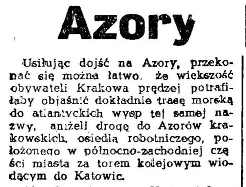 Azory po wojnie były miejscem nieznanym nawet mieszkańcom Krakowa. Na  ilustracji fragment artykułu z Dziennika Polskiego z 1949 roku.