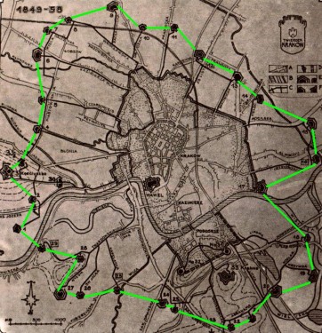 Ilustracja 1: Tak mogłaby wyglądać trasa spacerowa/biegowa/rowerowa gdyby zmienić forty zgodnie z koncepcją Janusza Boganowskiego.
