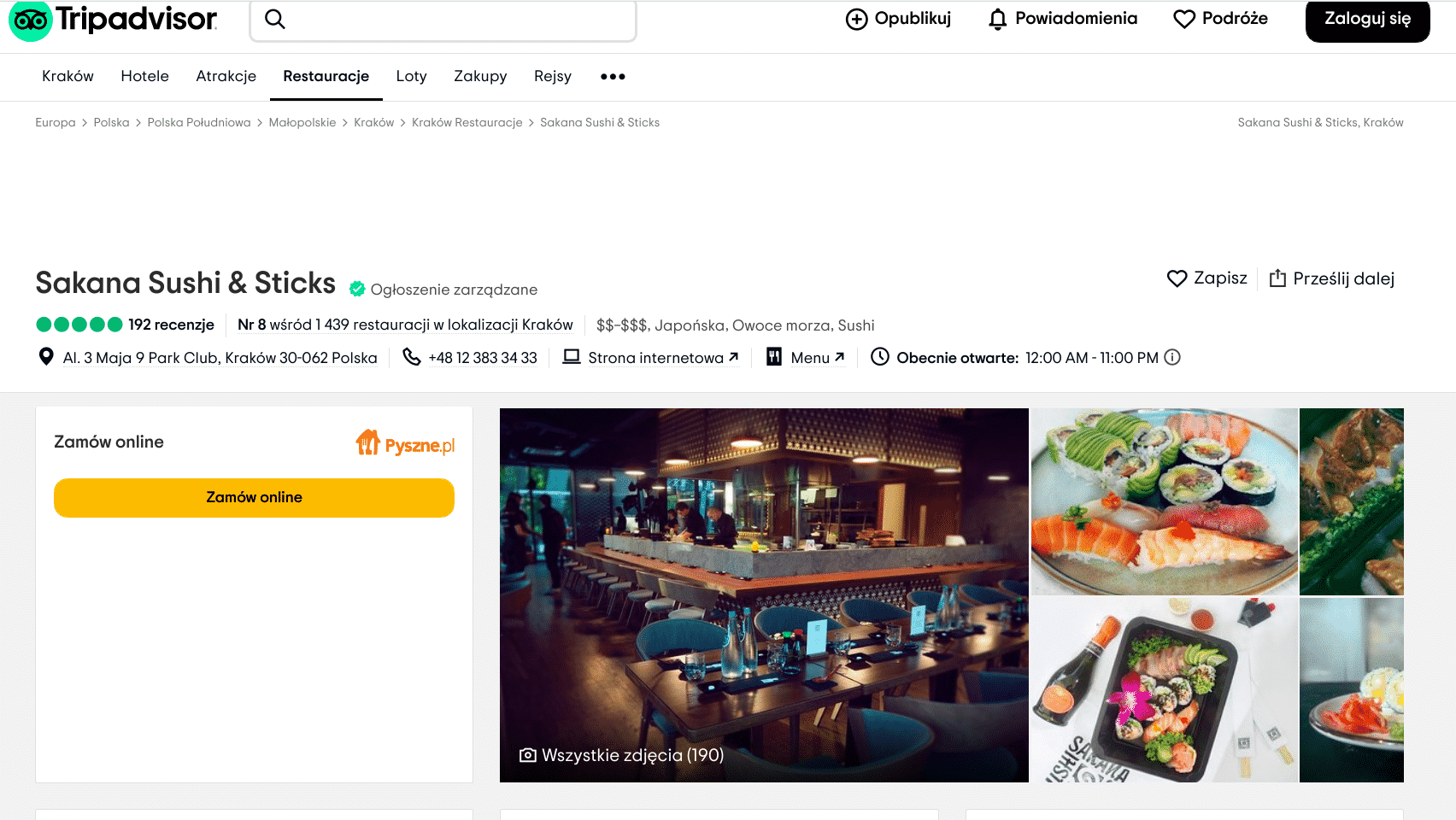 Najlepsze restauracje w Krakowie: Jedzenie serwowane przez Sakana Sushi & Sticks zostało ocenione na 5.0. Trip Advisor Kraków.