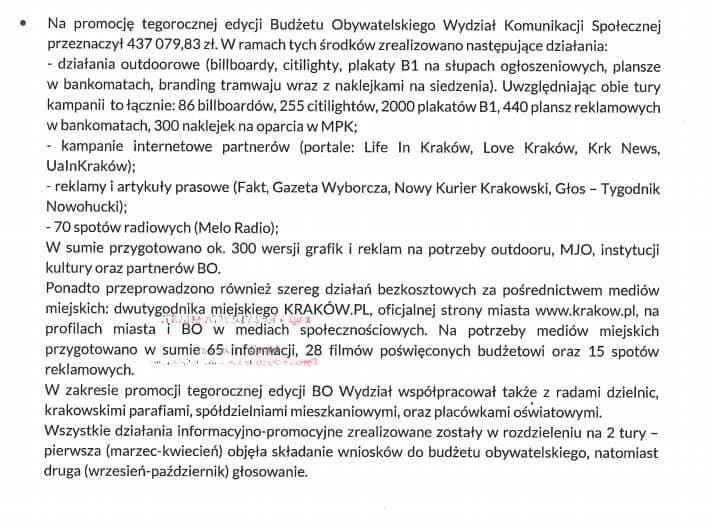 Budżet obywatelski Kraków promocja frekwencja 2020