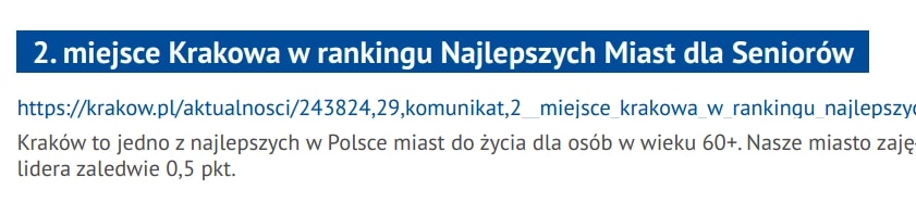 Kraków najlepszy dla seniorów.