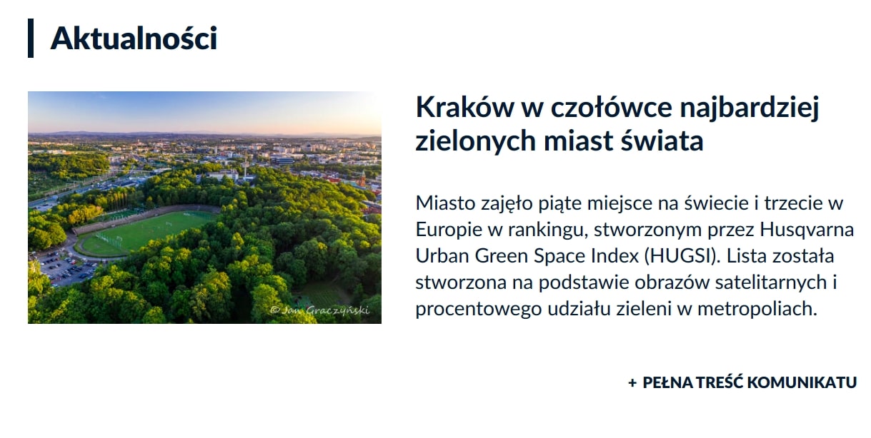 Kraków w czołówce najbardziej zielonych miast świata. Husqvarna.