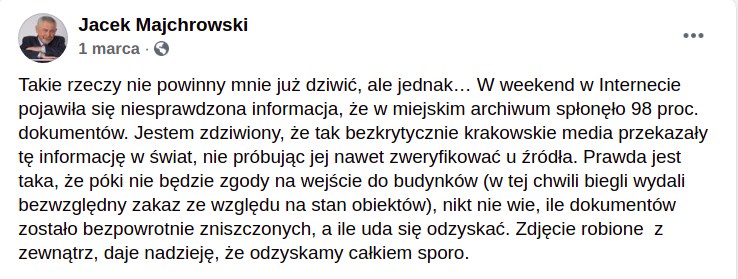 Jacek Majchrowski o archiwum.