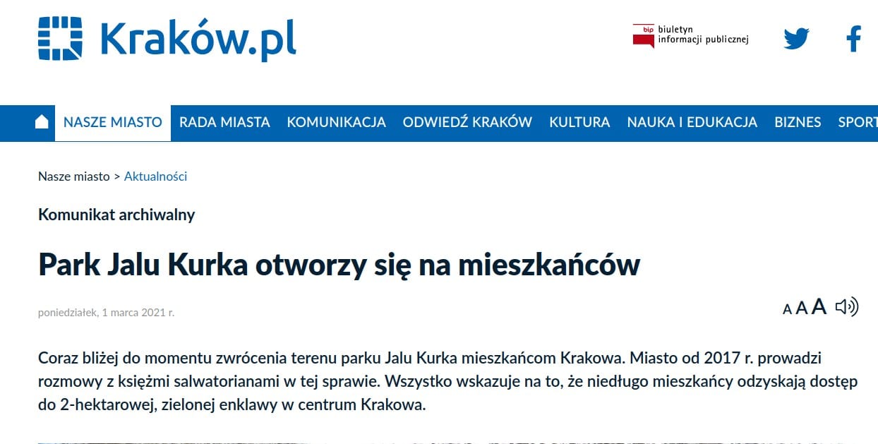 Druga zapowiedź otwarcia Jalu Kurka pojawiła się na stronie urzędu 1 marca. Zapowiadano, że mieszkańcy będą mogli z niego korzystać "niedługo".