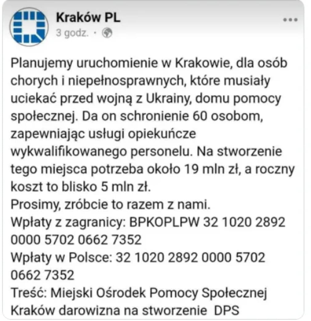 Zbiórka na Dom Pomocy Społecznej Kraków