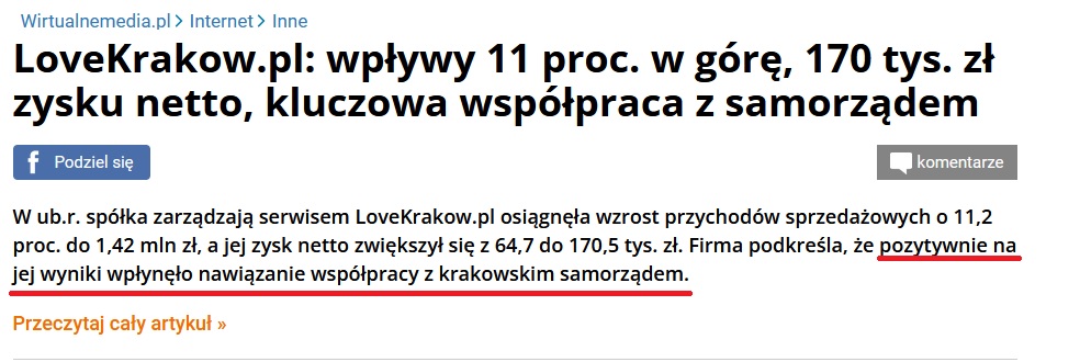 Love Kraków przychody